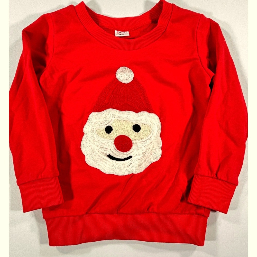 PatPat Santa Sweatshirt Christmas Holiday Embroidered Red Kids Unisex Size 4-5Y